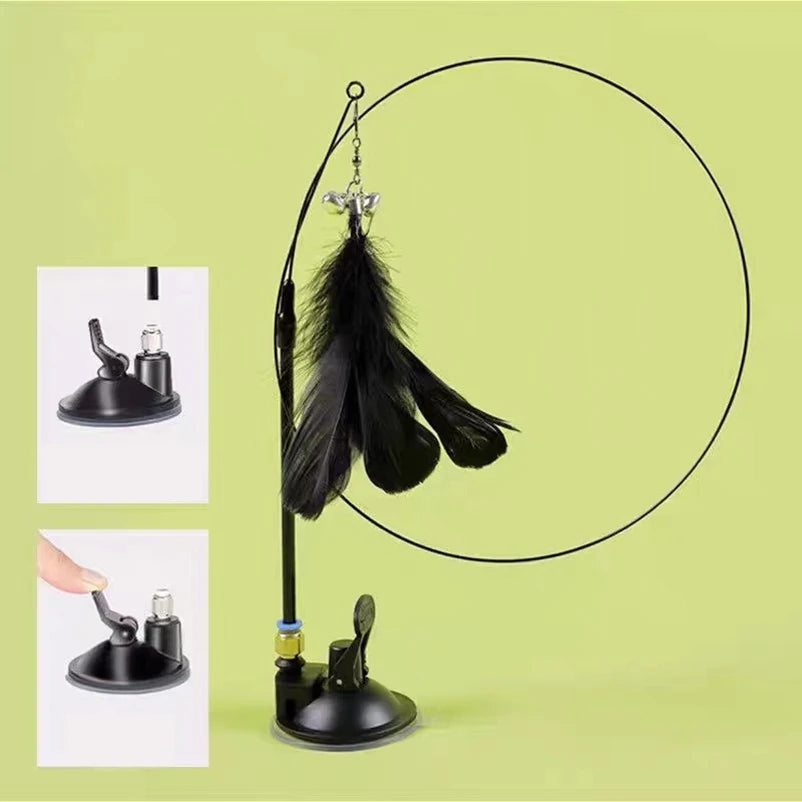 New strong suction cup cat teaser with bell long rod detachable cat self-entertainment toy