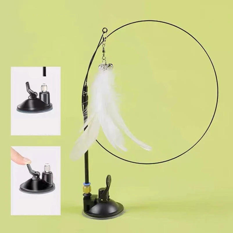 New strong suction cup cat teaser with bell long rod detachable cat self-entertainment toy
