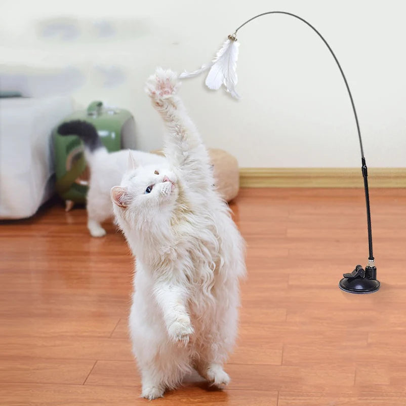 New strong suction cup cat teaser with bell long rod detachable cat self-entertainment toy