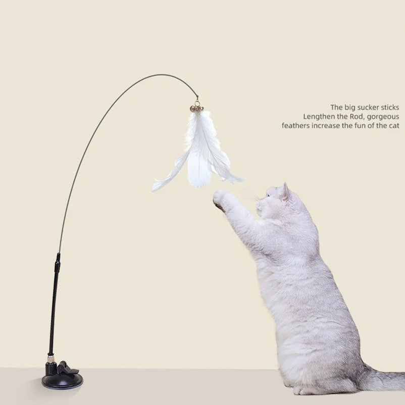 New strong suction cup cat teaser with bell long rod detachable cat self-entertainment toy